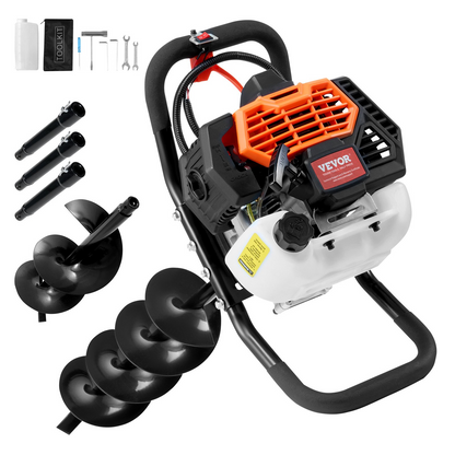 VEVOR Gas Post Hole Digger 52CC 1450W with 6” & 10” Drill Bits &3 Extension Rod