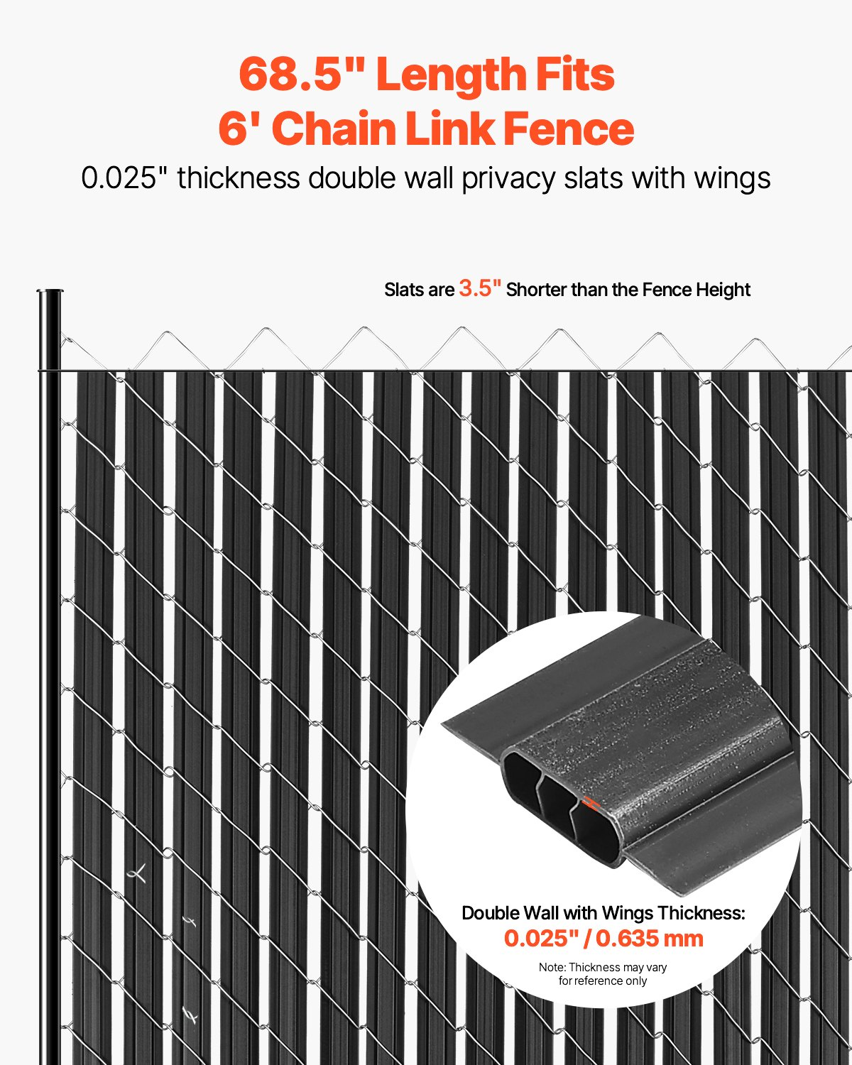 VEVOR Chain Link Fence Privacy Slats Double-Wall with Wings for 6' High Fence