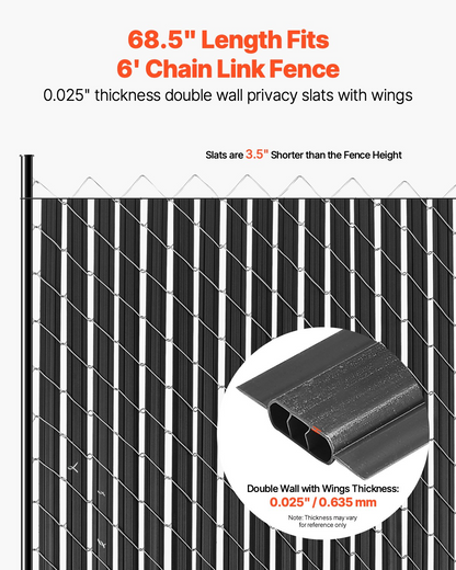 VEVOR Chain Link Fence Privacy Slats Double-Wall with Wings for 6' High Fence