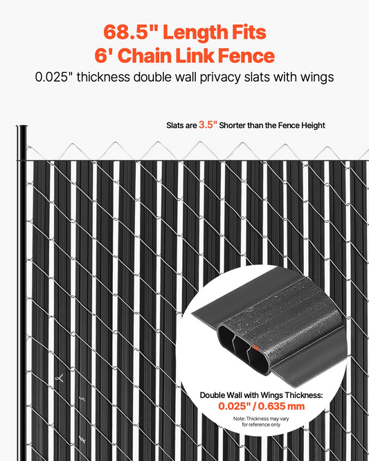 VEVOR Chain Link Fence Privacy Slats Double-Wall with Wings for 6' High Fence