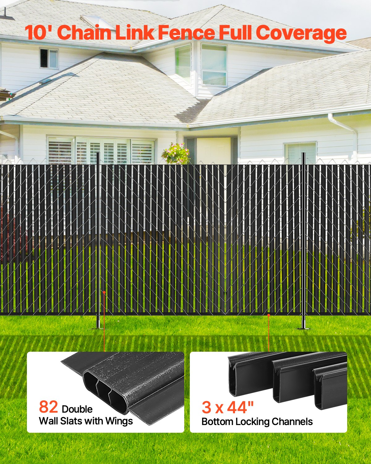 VEVOR Chain Link Fence Privacy Slats Double-Wall with Wings for 6' High Fence
