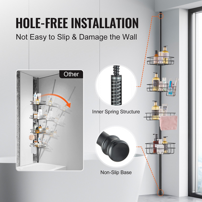 VEVOR 56" to 114" High Shower Corner Caddy Tension Pole Rust-Proof Tension Pole