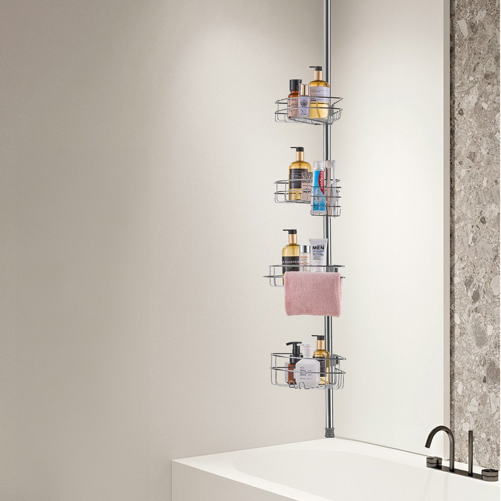 VEVOR 56" to 114" High Shower Corner Caddy Tension Pole Rust-Proof Tension Pole