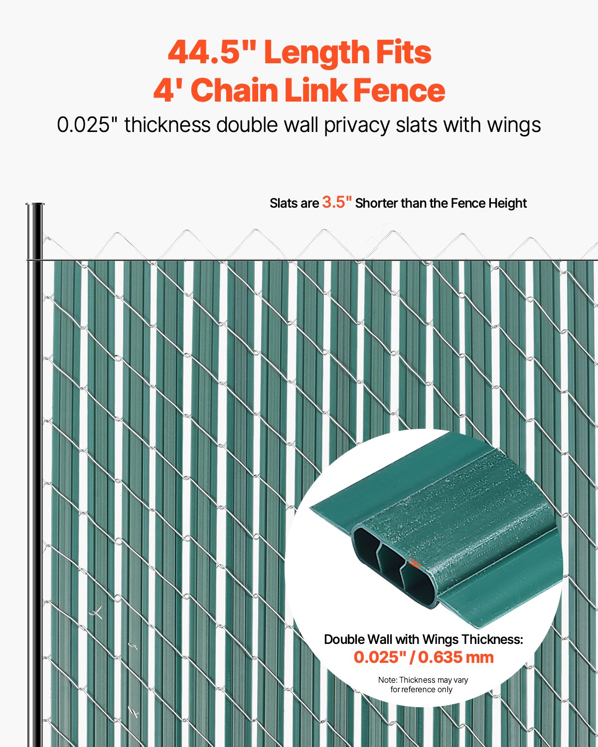 VEVOR Chain Link Fence Privacy Slats Double-Wall with Wings for 4' High Fence