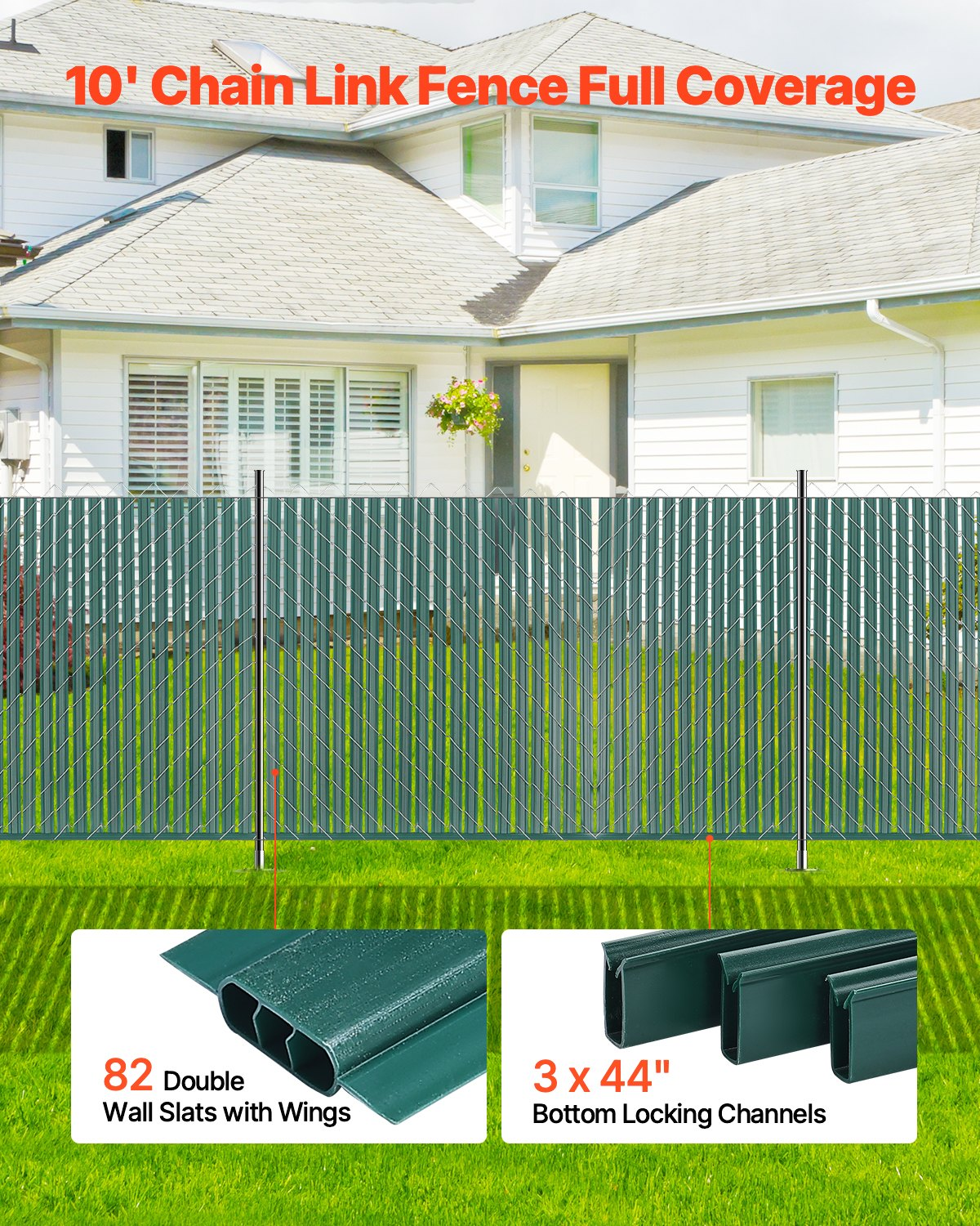 VEVOR Chain Link Fence Privacy Slats Double-Wall with Wings for 4' High Fence