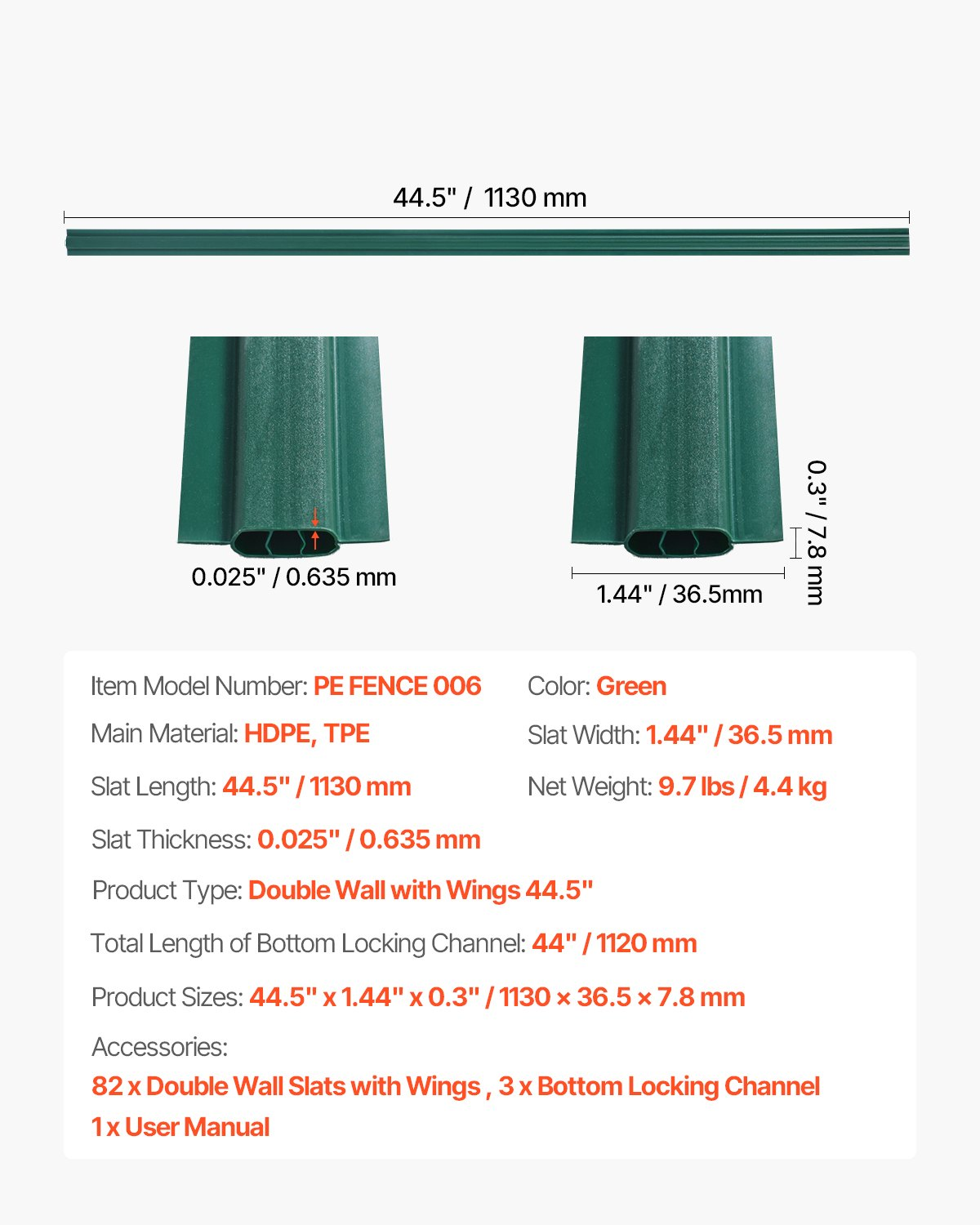 VEVOR Chain Link Fence Privacy Slats Double-Wall with Wings for 4' High Fence