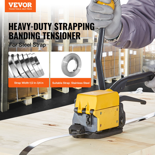 VEVOR Steel Strapping Tool for 1.3-1.9 cm Width, 3-in-1 (Tensioner, Crimper, Cutter) Manual Belt Packaging Banding Machine Packaging Metal Steel Strapping Banding Tool Machine for Stainless Steel Strap