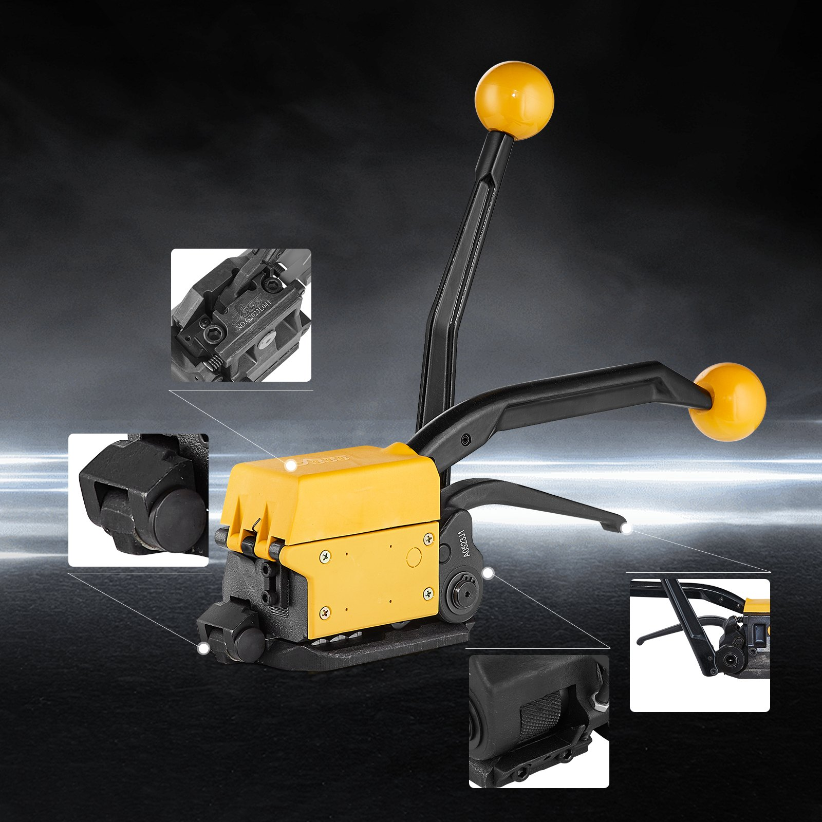 VEVOR Steel Strapping Tool for 1.3-1.9 cm Width, 3-in-1 (Tensioner, Crimper, Cutter) Manual Belt Packaging Banding Machine Packaging Metal Steel Strapping Banding Tool Machine for Stainless Steel Strap