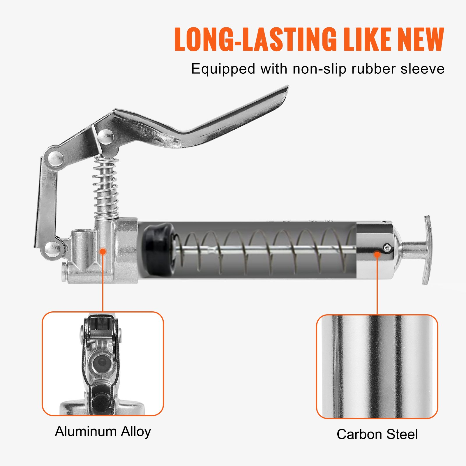 VEVOR Pistol Grip Grease Gun, 3500 PSI, 4 OZ / 120 CC Capacity Heavy Duty Professional Grease Gun, with 11.65 Inch Flexible Hose 2 Black Flat Couplers, 1 Reinforced Nozzle, and 2 Rigid Metal Pipes