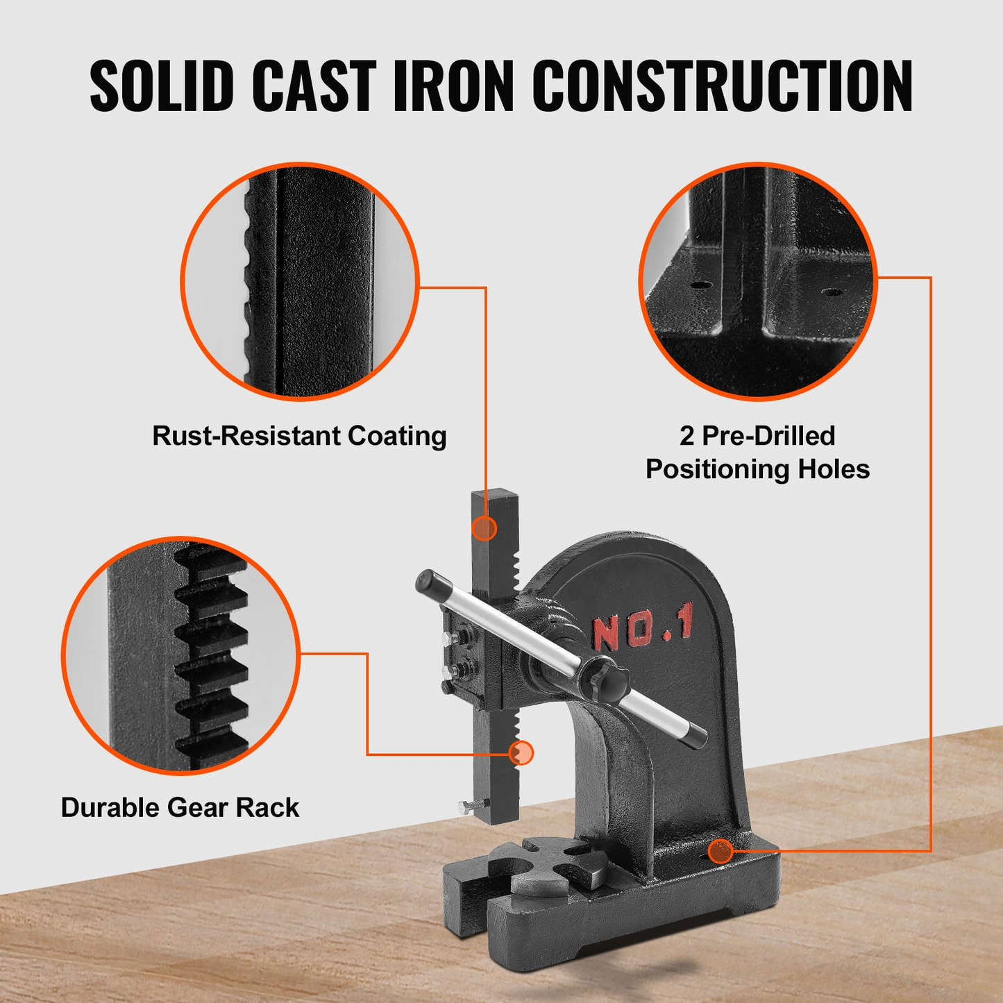 VEVOR Arbor Press, 1 Ton Manual Arbor Press, 15 cm Maximum Height, Cast Iron Heavy-duty Manual Desktop Arbor Press, Precision Hand Press for Stamping, Bending, Stretching, Forming