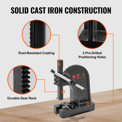 VEVOR Arbor Press, 1 Ton Manual Arbor Press, 15 cm Maximum Height, Cast Iron Heavy-duty Manual Desktop Arbor Press, Precision Hand Press for Stamping, Bending, Stretching, Forming