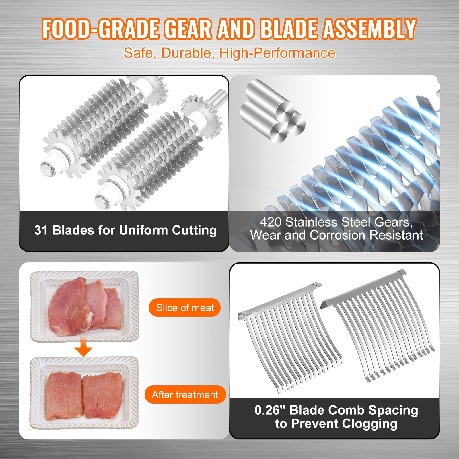 VEVOR Commercial Meat Tenderizer, Heavy Duty Stainless Steel Meat Tenderizer Machine, Quick and Easy Manual Operation Kitchen Tool, 14.7 cm Feed Port for Beef, Turkey, Chicken, Pork, Steak, and Fish