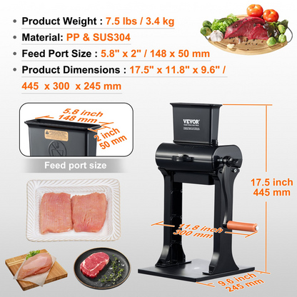 VEVOR Commercial Meat Tenderizer, Heavy Duty Stainless Steel Meat Tenderizer Machine, Quick and Easy Manual Operation Kitchen Tool, 14.7 cm Feed Port for Beef, Turkey, Chicken, Pork, Steak, and Fish