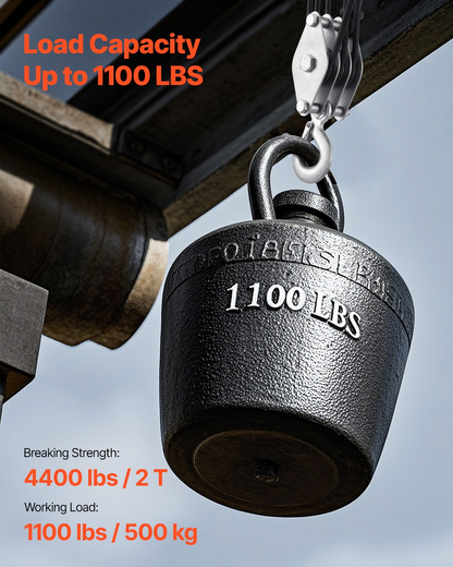 VEVOR 30.5 m Rope Hoist Pulley Wheel Block and Tackle Puller 5:1 Ratio 4400 lbs