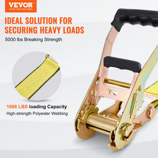 VEVOR Ratchet Tie Down Straps (4PK), 5000 lb Break Strength, Double J Hook Includes 4 Premium 2" x 15' Rachet Tie Downs with Padded Handles, for Moving Securing Cargo, Appliances, Lawn Equipment