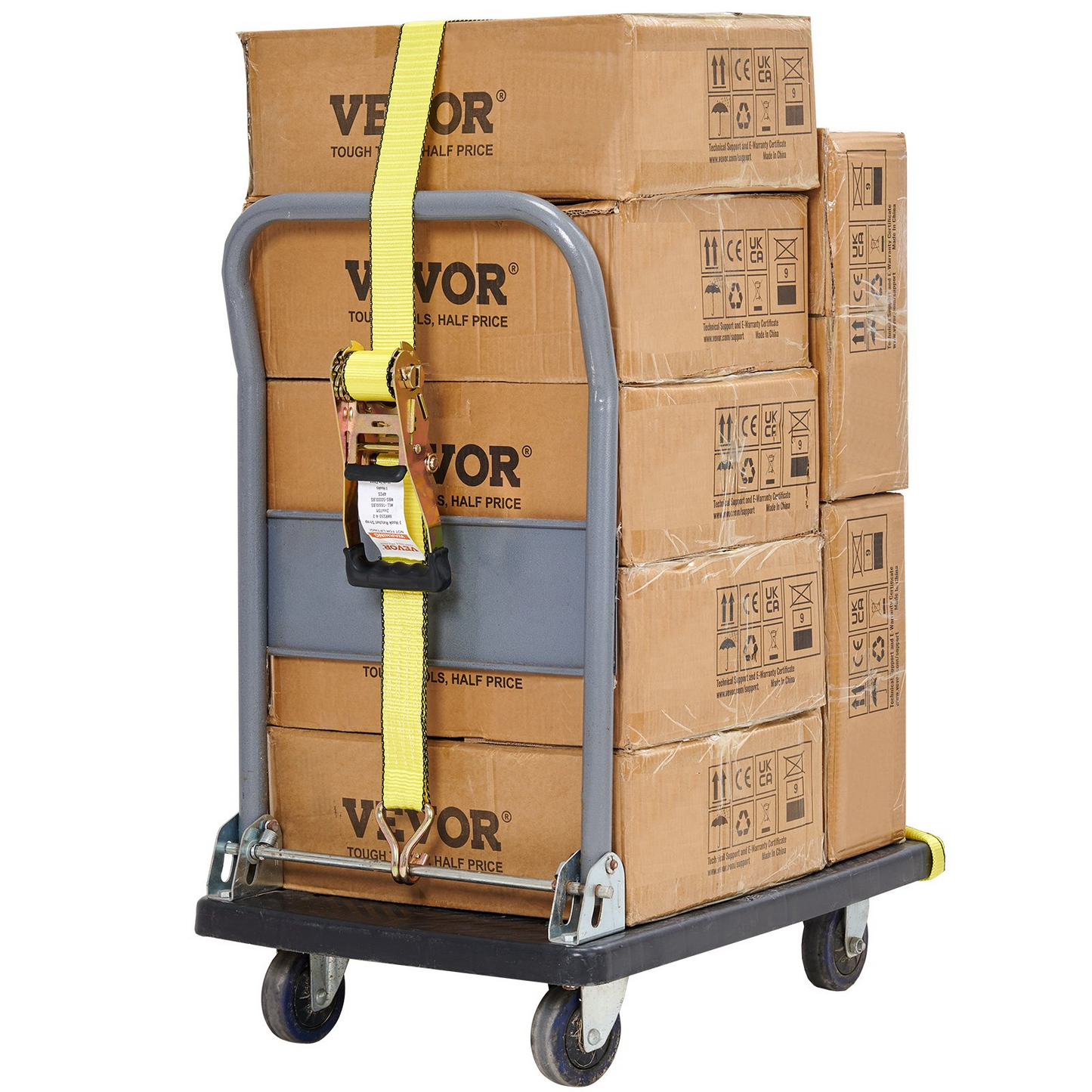 VEVOR Ratchet Tie Down Straps (4PK), 10000 lb Break Strength, Double J Hook Includes 4 Premium 2" x 27' Rachet Tie Downs with Padded Handles, for Moving Securing Cargo, Appliances, Lawn Equipment