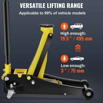 VEVOR Low Profile Floor Jack 3 Ton Heavy Duty Steel Dual Piston Rapid Pump