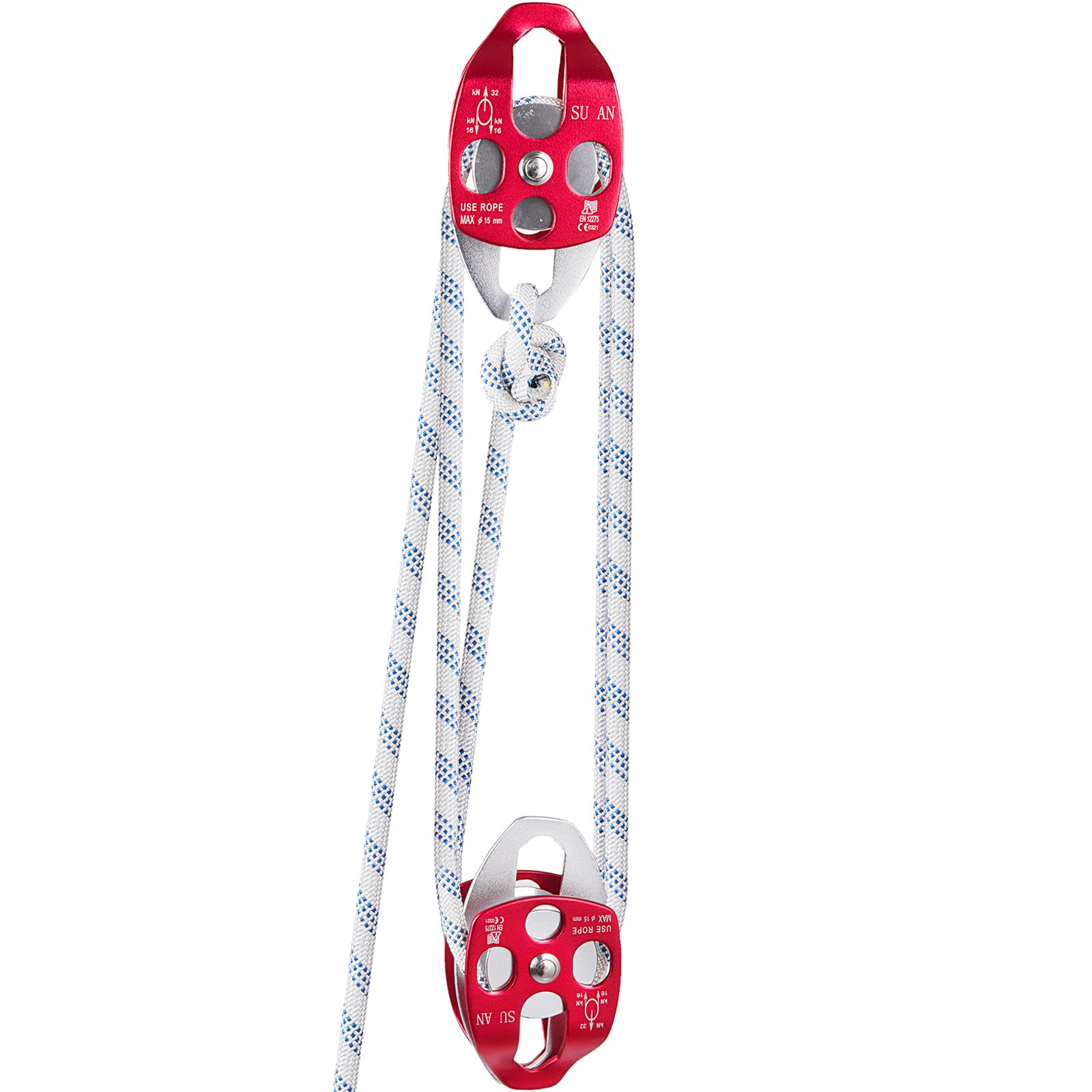 VEVOR Twin Sheave Block and Tackle 12 mm 30.48-60.96 m Twin Sheave Block with Braid Rope 2993.5-3498.6 kg Double Pulley Rigging