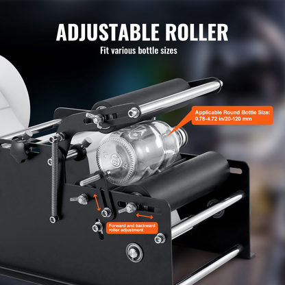 VEVOR Manual Round Labeling Machine, 15-20pcs/min, Bottle Label Applicator for Round Bottles, Adjustable Manual Round Bottle Labeler Suitable for Bottle Diameter 1.98-11.99 cm (with Pressing Bar)