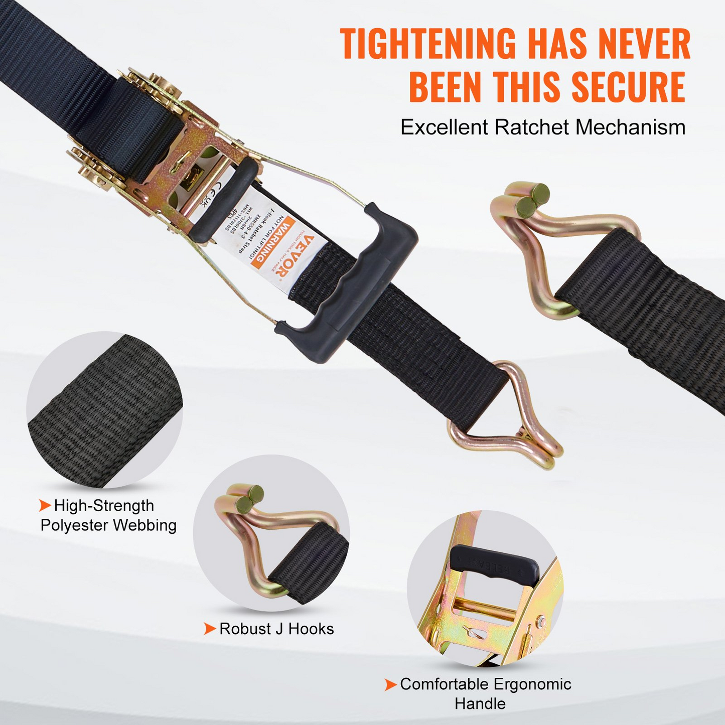 VEVOR Ratchet Tie Down Straps (4PK), 11128 lb Break Strength, Double J Hook Includes 4 Premium 2" x 8' Rachet Tie Downs with Padded Handles, for Moving Securing Cargo, Appliances, Lawn Equipment