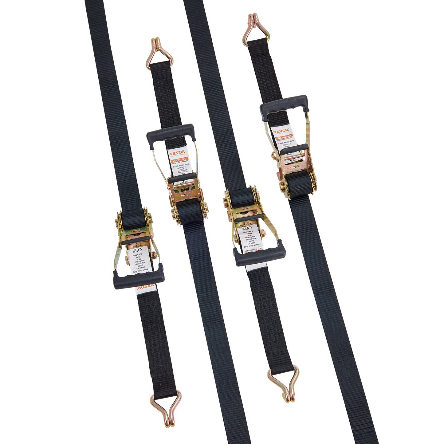 VEVOR Ratchet Tie Down Straps (4PK), 11128 lb Break Strength, Double J Hook Includes 4 Premium 2" x 8' Rachet Tie Downs with Padded Handles, for Moving Securing Cargo, Appliances, Lawn Equipment