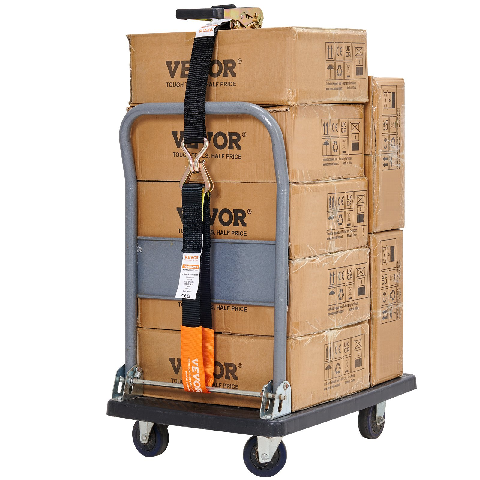VEVOR Ratchet Tie Down Straps (4PK), 11128 lb Break Strength, Double J Hook Includes 4 Premium 2" x 8' Rachet Tie Downs with Padded Handles, for Moving Securing Cargo, Appliances, Lawn Equipment