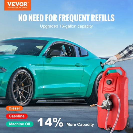 VEVOR 16 Gallon Fuel Caddy Portable Gas Storage Tank 7.8 L/min with Manual Pump