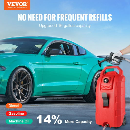 VEVOR 16 Gallon Fuel Caddy Portable Gas Storage Tank 7.8L/min Gravity-flow Mode