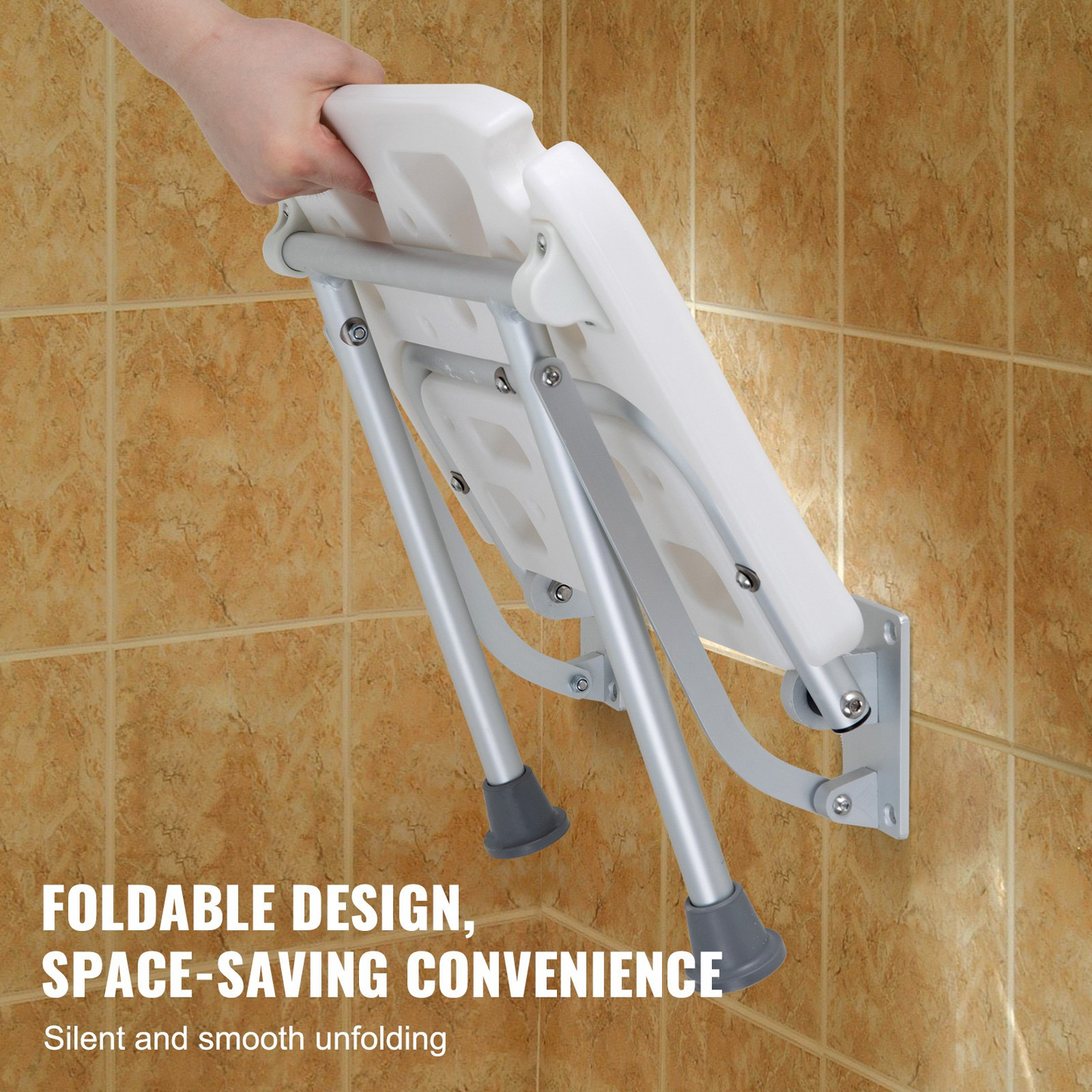 VEVOR Folding PE Shower Seat 15.7'' x 14.8'' Wall Mounted Shower Bench 500 lbs