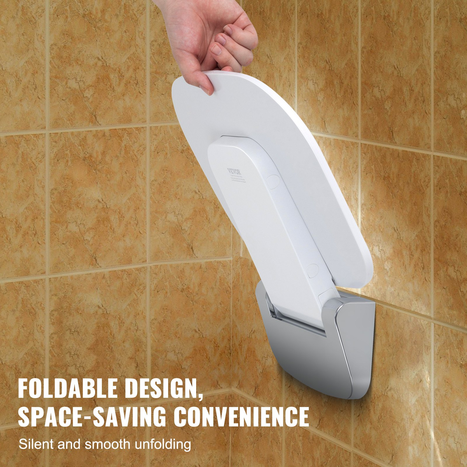 VEVOR Folding Shower Seat 13.6"/34.5 cm x 12.8"/32.5 cm Wall Mounted Shower Bench 450 lbs/204.1 kg