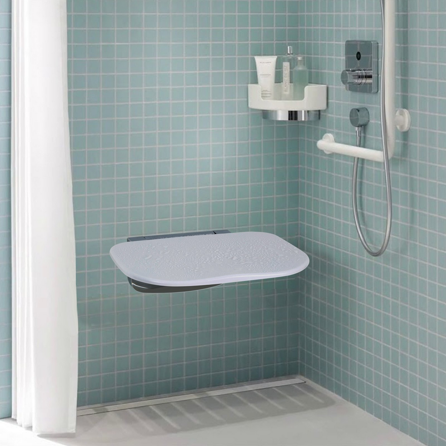 VEVOR Folding Shower Seat 13.6"/34.5 cm x 12.8"/32.5 cm Wall Mounted Shower Bench 450 lbs/204.1 kg