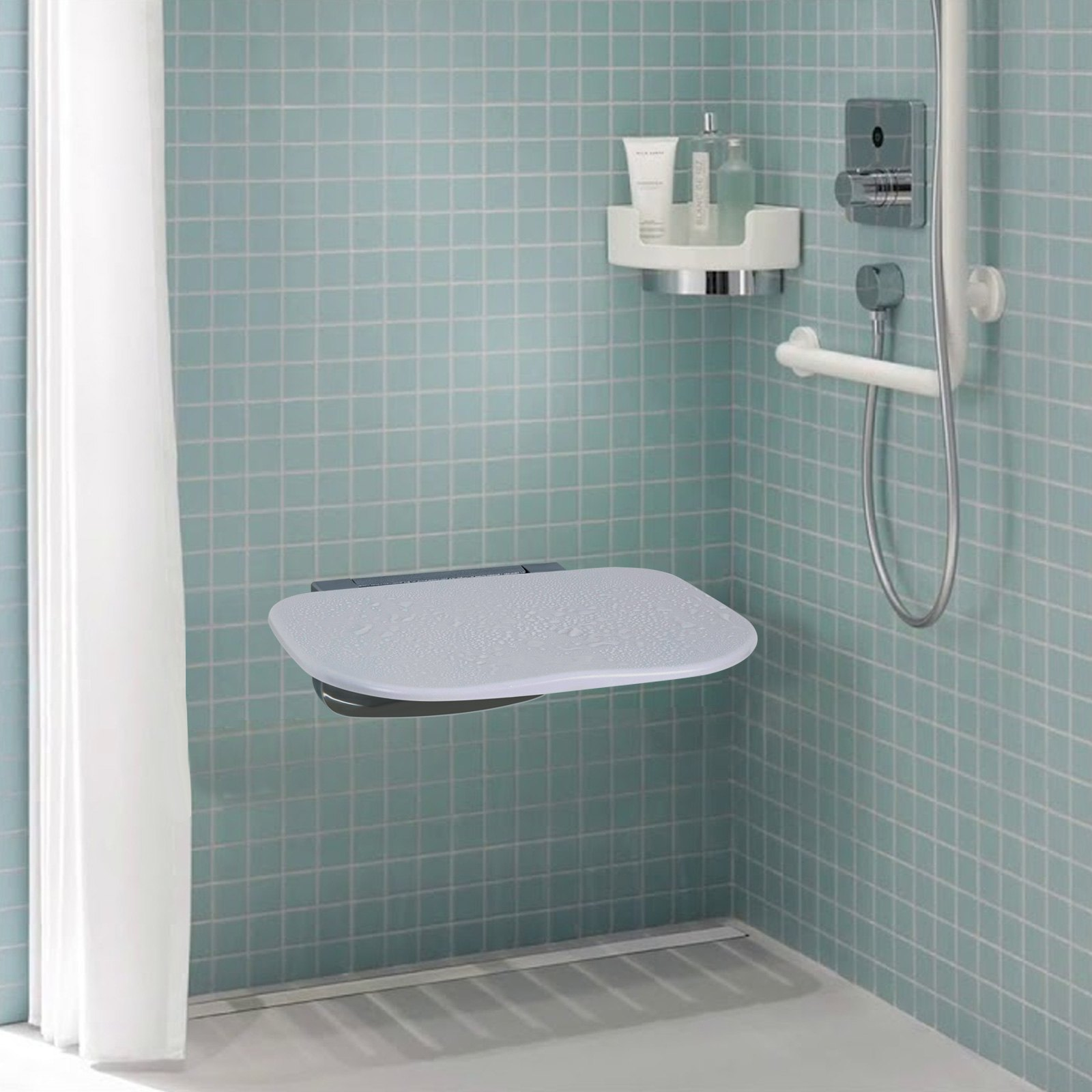 VEVOR Folding Shower Seat 13.6"/34.5 cm x 12.8"/32.5 cm Wall Mounted Shower Bench 450 lbs/204.1 kg