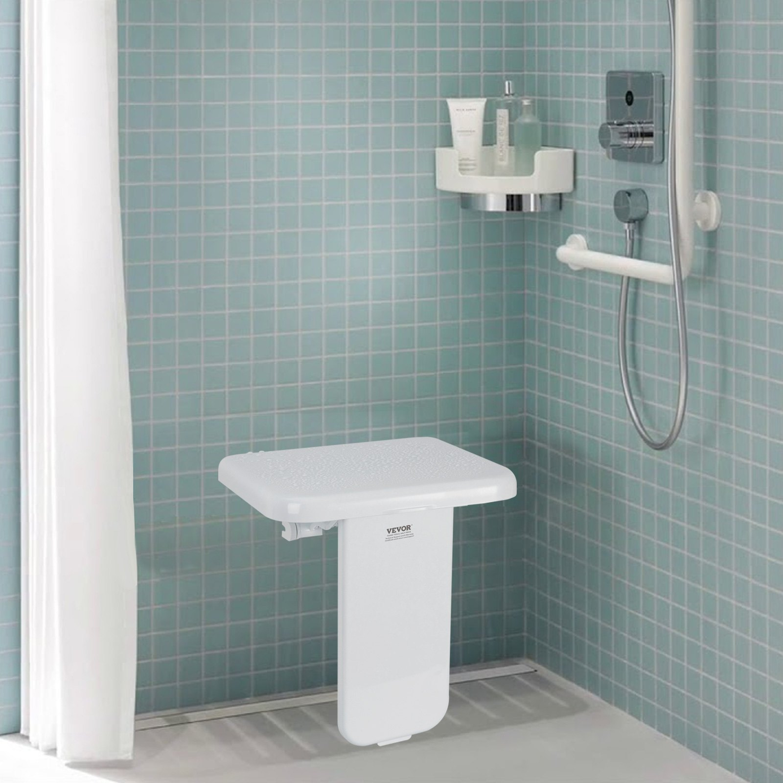 VEVOR Folding ABS Shower Seat 15.7'' x 16.7'' Wall Mounted Shower Bench 440 lbs