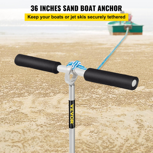 VEVOR Sand Anchor, 36" Length Auger to The Beach and Sandbar, 316 Stainless Steel Screw Anchor with Removable Handle, Bungee Line & Carry Bag, for Jet Ski PWC Pontoon Kayak
