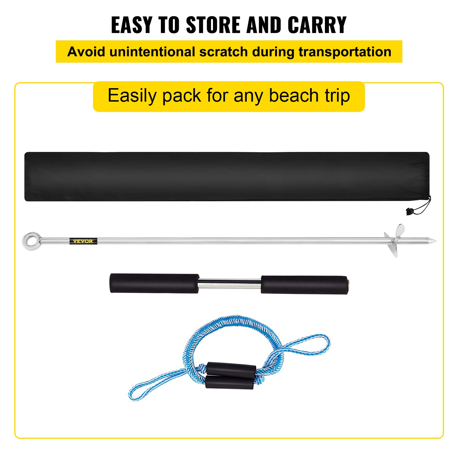VEVOR Sand Anchor, 36" Length Auger to The Beach and Sandbar, 316 Stainless Steel Screw Anchor with Removable Handle, Bungee Line & Carry Bag, for Jet Ski PWC Pontoon Kayak