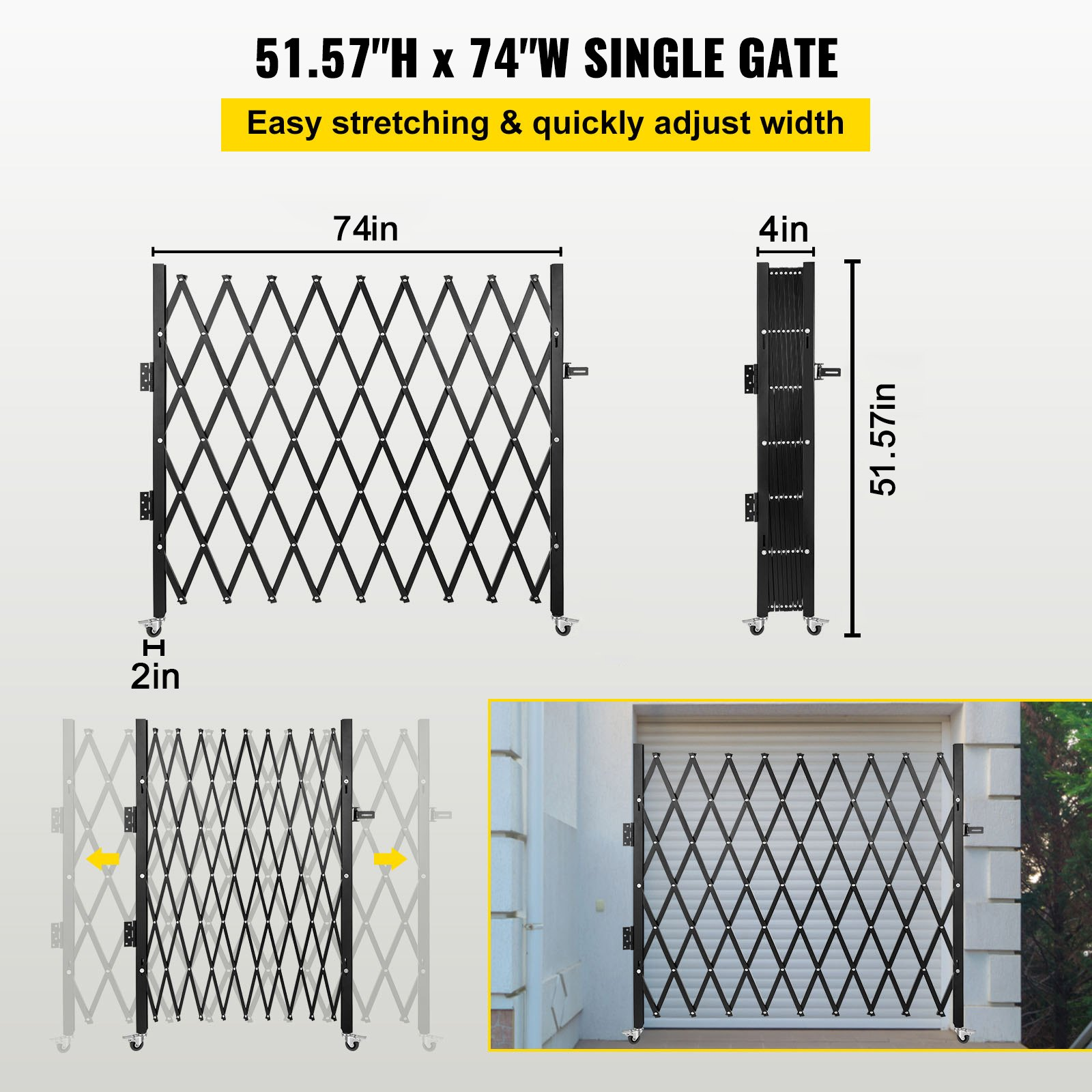 VEVOR Single Folding Security Gate, 131.00 x 187.96 cm Folding Door Gate, Steel Accordion Security Gate, Flexible Expanding Security Gate, 360° Rolling Barricade Gate, Scissor Gate or Door with Padlock