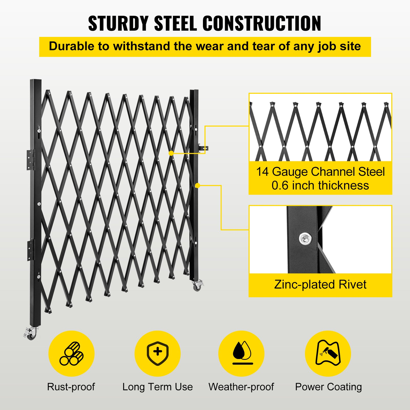 VEVOR Single Folding Security Gate, 131.00 x 187.96 cm Folding Door Gate, Steel Accordion Security Gate, Flexible Expanding Security Gate, 360° Rolling Barricade Gate, Scissor Gate or Door with Padlock