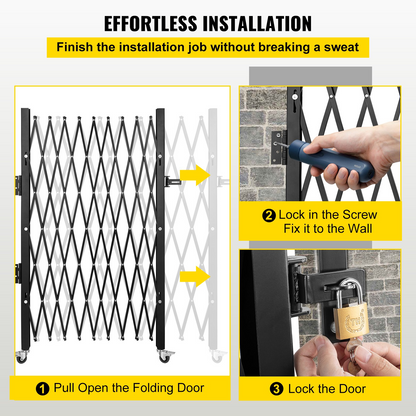 VEVOR Single Folding Security Gate, 131.00 x 187.96 cm Folding Door Gate, Steel Accordion Security Gate, Flexible Expanding Security Gate, 360° Rolling Barricade Gate, Scissor Gate or Door with Padlock