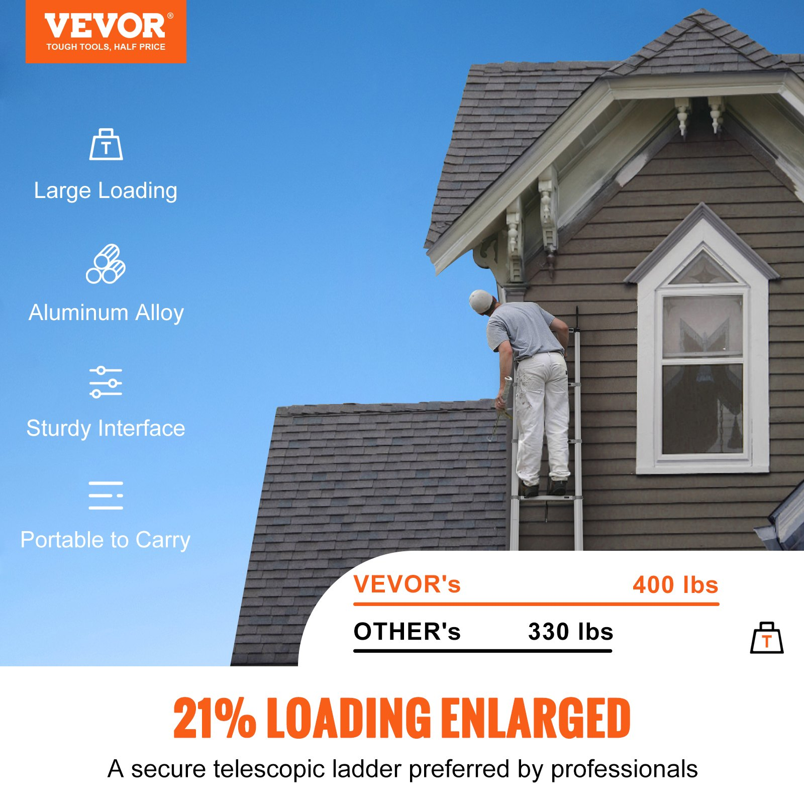 VEVOR Telescoping Ladder Aluminum Extension Step 457.2 cm Multi-purpose Portable