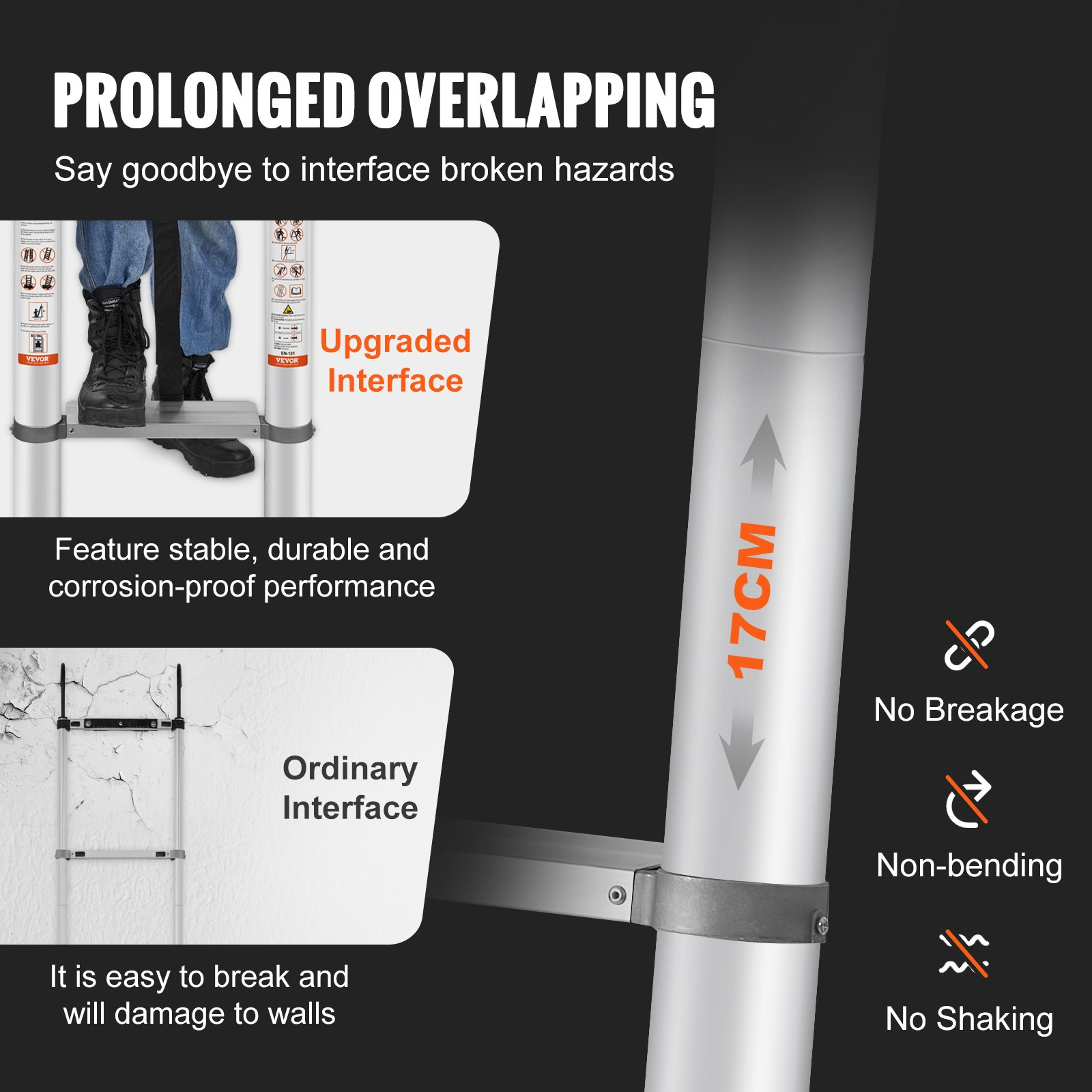 VEVOR Telescoping Ladder Aluminum Extension Step 457.2 cm Multi-purpose Portable