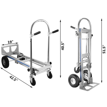 VEVOR 3 In 1 Aluminum Folding Sack Truck Hand Trolley Cart Car Heavy Duty Foldable