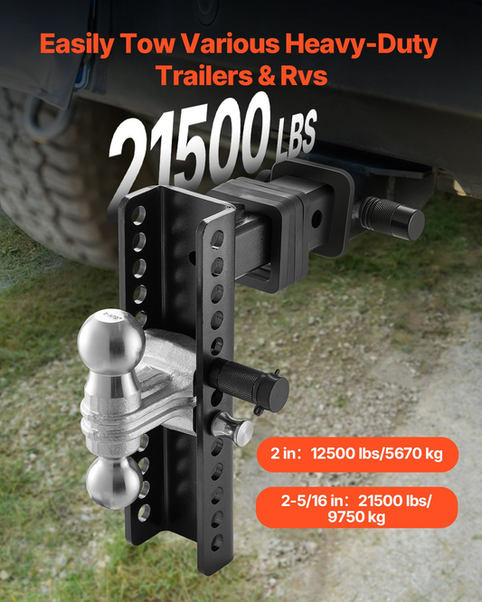 VEVOR Adjustable Trailer Hitch 2" Receiver 10" Drop Tri-Ball Hitch 21500 lbs