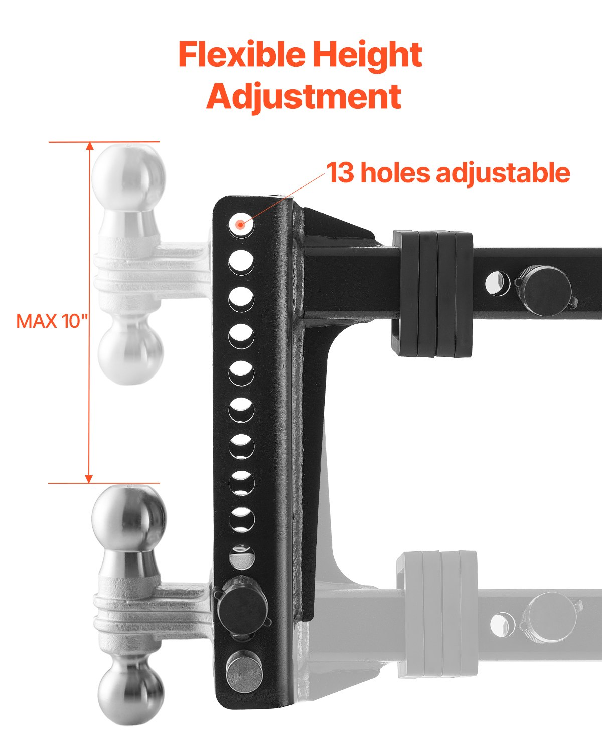 VEVOR Adjustable Trailer Hitch 2" Receiver 10" Drop Tri-Ball Hitch 21500 lbs