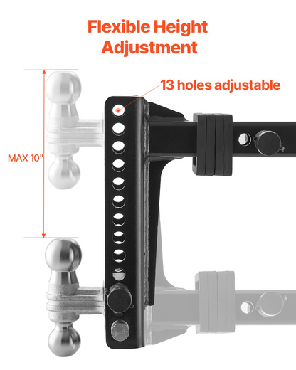 VEVOR Adjustable Trailer Hitch 2" Receiver 10" Drop Tri-Ball Hitch 21500 lbs