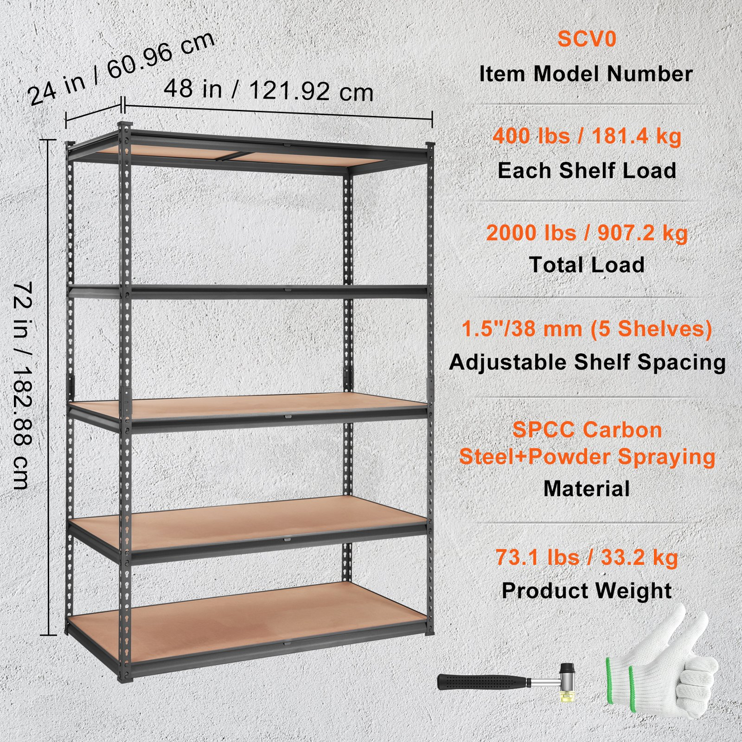 VEVOR Storage Shelving Unit Garage Storage Rack 5-Tier Adjustable 2000 lbs Load