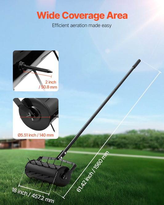 VEVOR Rolling Lawn Aerator 18" Heavy-Duty Manual Rolling Aerator Lawn Black