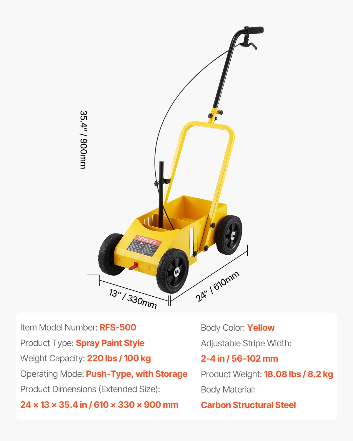 VEVOR Striping Line Marking Machine 24 x 13 x 35.4 in Striping Machine Yellow