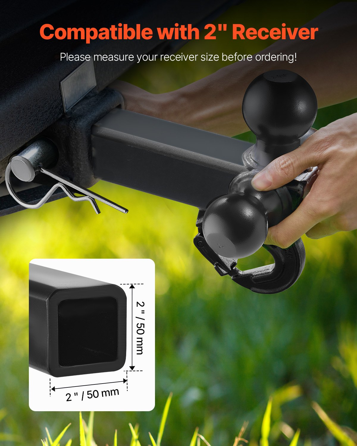 VEVOR Trailer Hitch 2" Receiver 1-7/8" & 2" & 2-5/16" Tri-Ball Hitch with Hook