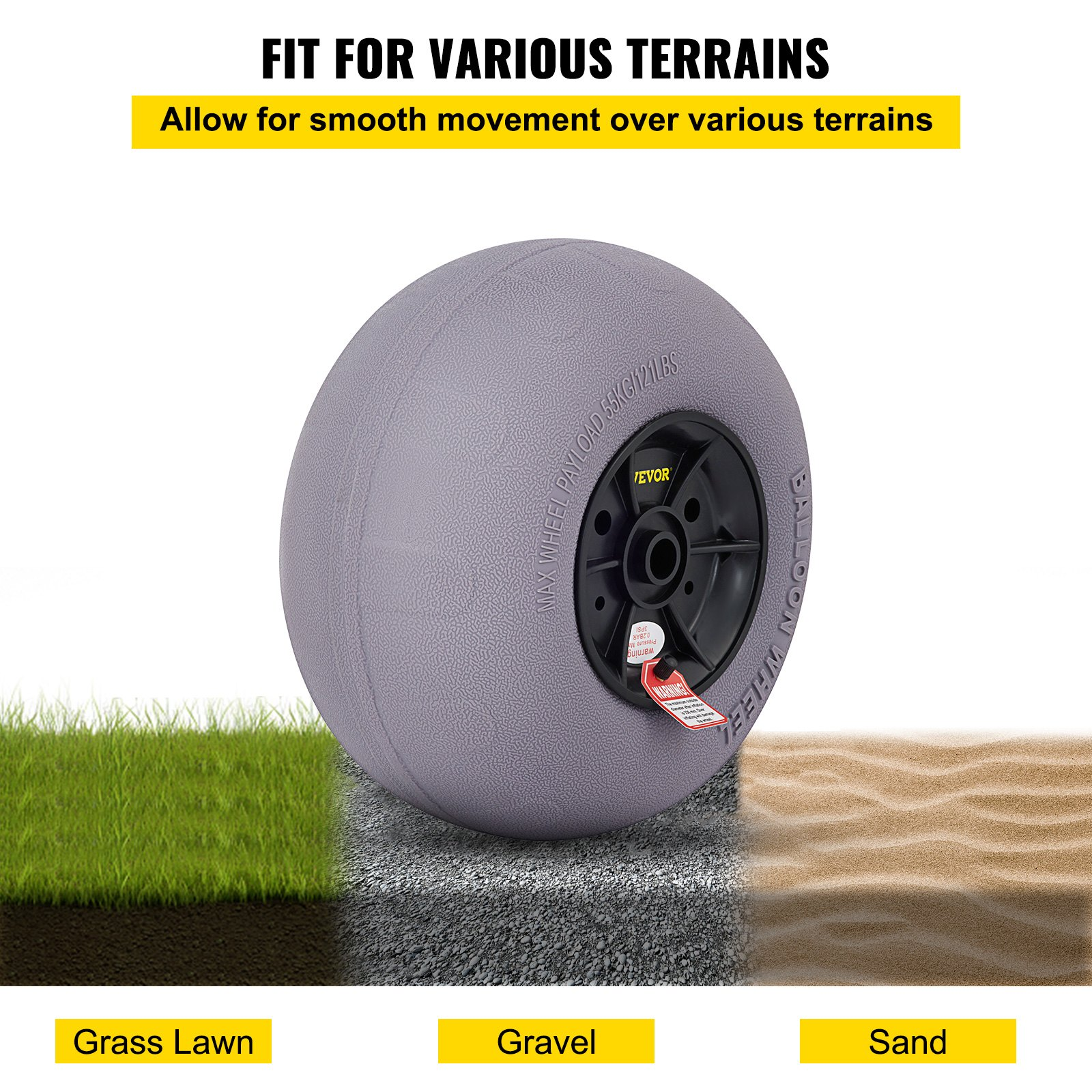 VEVOR Beach Balloon Wheels, 33 cm Replacement Sand Tires, TPU Cart Tires for Kayak Dolly, Canoe Cart and Buggy w/ Free Air Pump, 2-Pack