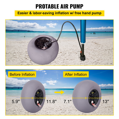 VEVOR Beach Balloon Wheels, 33 cm Replacement Sand Tires, TPU Cart Tires for Kayak Dolly, Canoe Cart and Buggy w/ Free Air Pump, 2-Pack